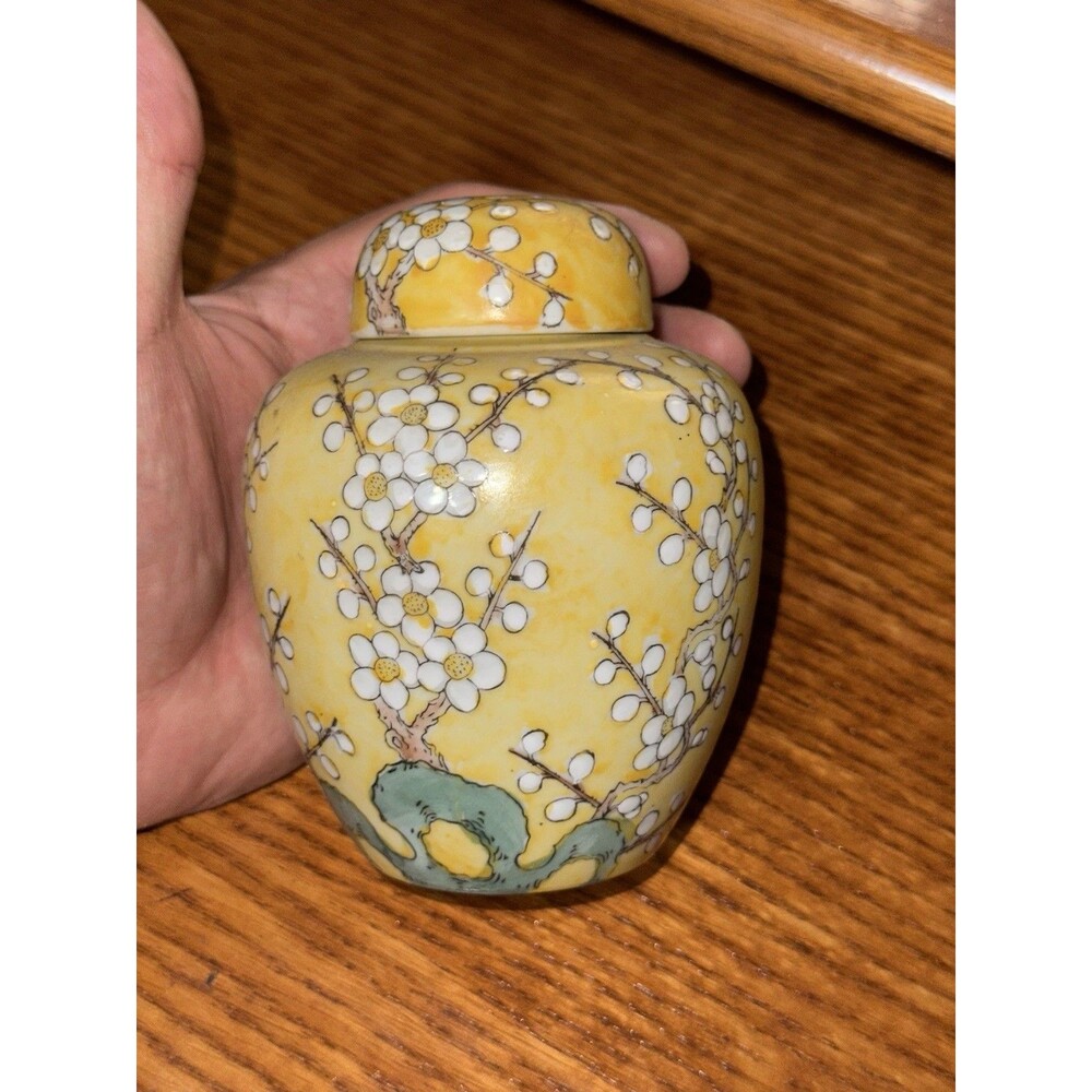 VTG Hand Decorated Hong Kong Porcelain Ginger Jar Covered Trinket Floral 5x4in